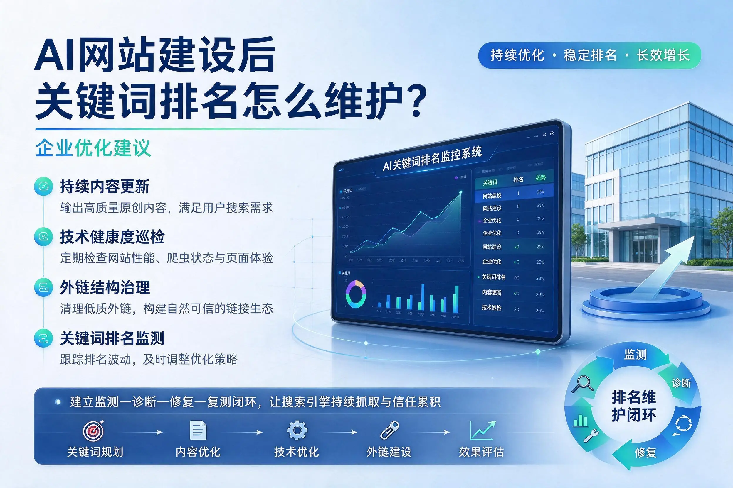 AI网站建设后关键词排名怎么维护？乐东企业优化建议