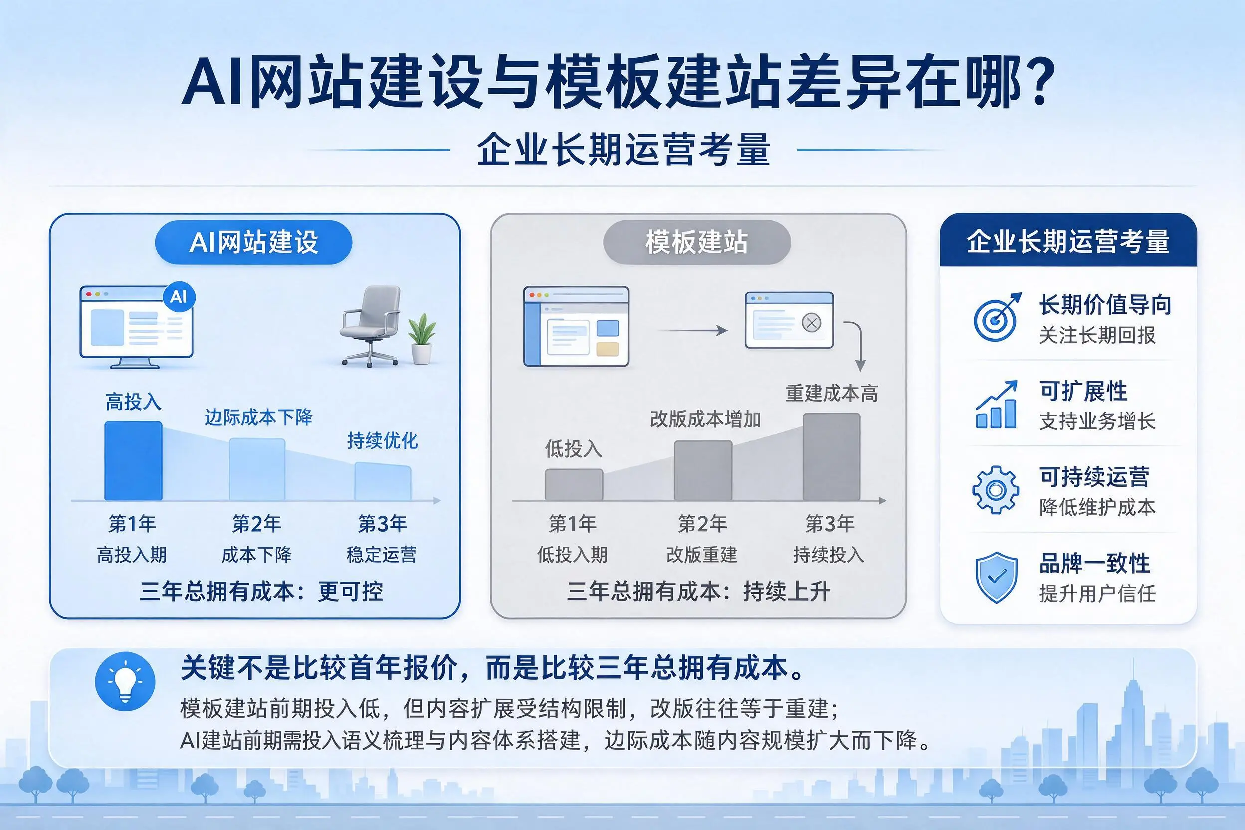 AI网站建设与模板建站差异在哪?乐东企业长期运营考量